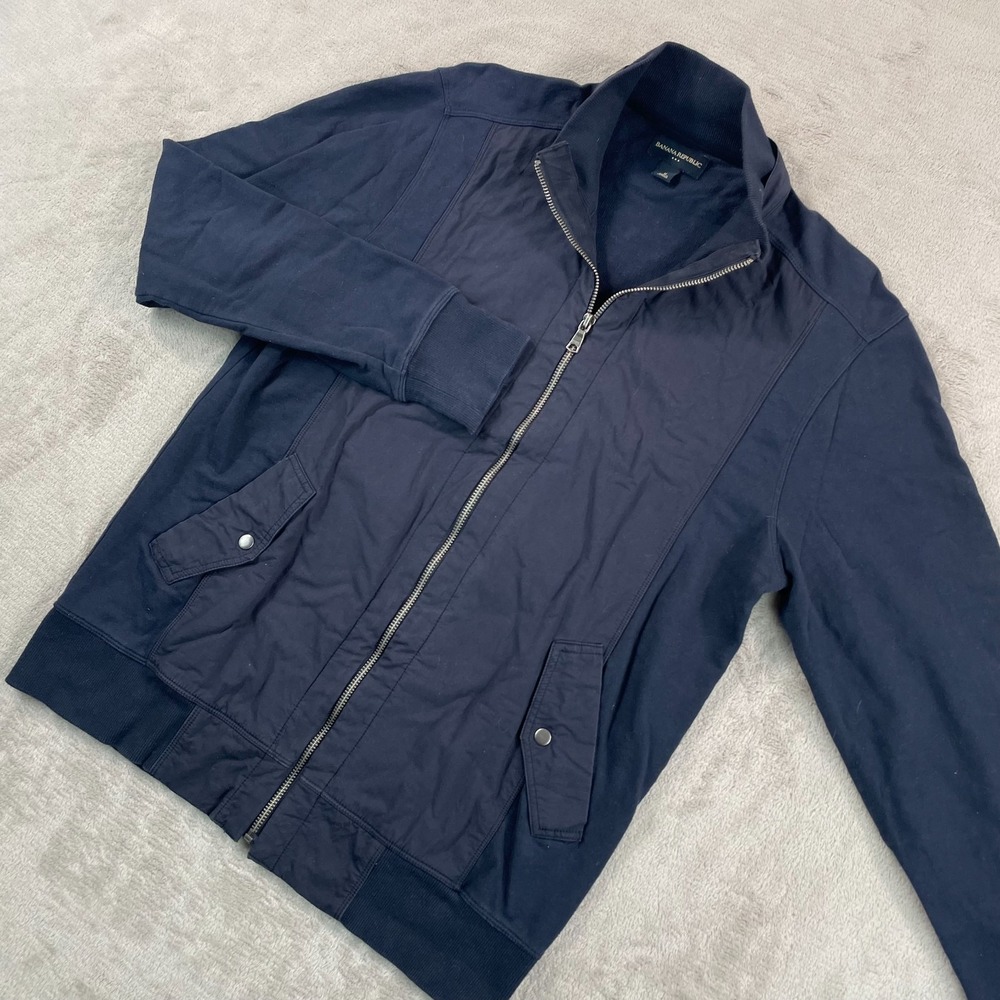 Banana Republic Full Zip Jacket Men Medium Navy Blue Pockets Long Sleeve Preppy